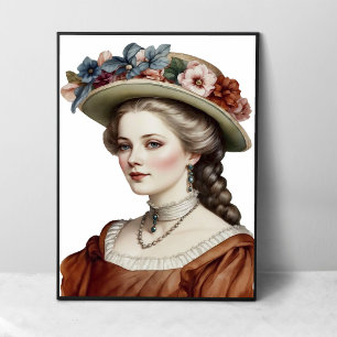 Poster Belle dame victorienne Brown Floral Casquette Port