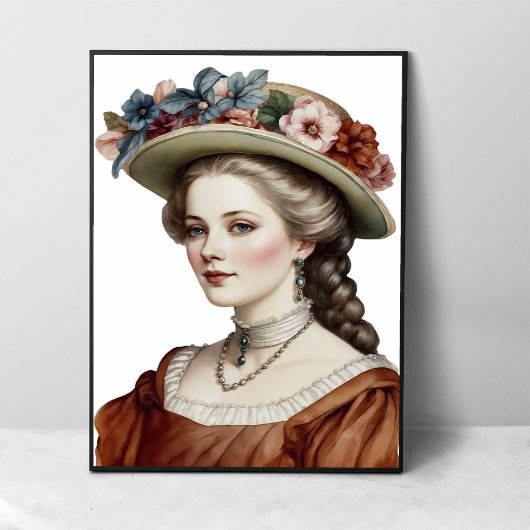 Poster Belle dame victorienne Brown Floral Casquette Port