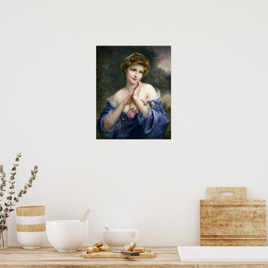 Poster Belle Dame vintage En Bleu (Cuisine)