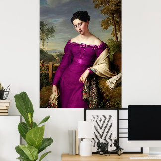 Poster Belle Dame Vintage en Rose Fuchsia
