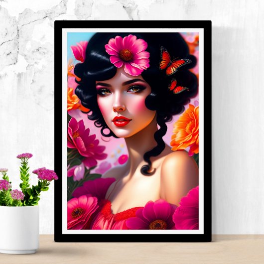 Poster Belle Dame Vintage En Rouge