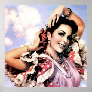 Poster Belle danseuse de flamenco espagnole en Poka Rouge