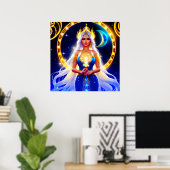 Poster Belle déesse de lune aux cheveux blancs (Bureau à domicile)