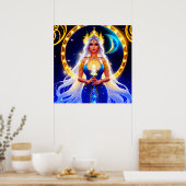 Poster Belle déesse de lune aux cheveux blancs (Cuisine)