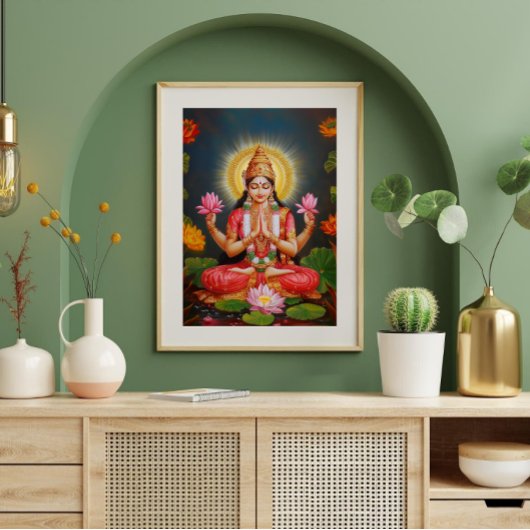 Poster Belle déesse Lakshmi Art Floral Traditionnel