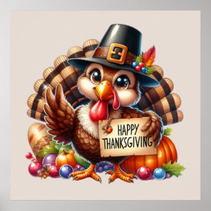 Poster Belle dinde de Bon thanksgiving