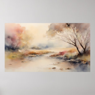 Poster Belle Elégante Aquarelle Paysage Couleur douce