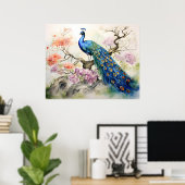 Poster Belle Elégante Peacock Bleu Vert Art (Bureau à domicile)