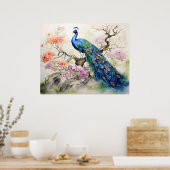 Poster Belle Elégante Peacock Bleu Vert Art (Cuisine)