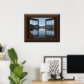 Poster Belle Fake Window Vue Lac Trees Paysage (Bureau à domicile)