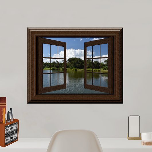 Poster Belle Fake Window Vue Lac Trees Paysage