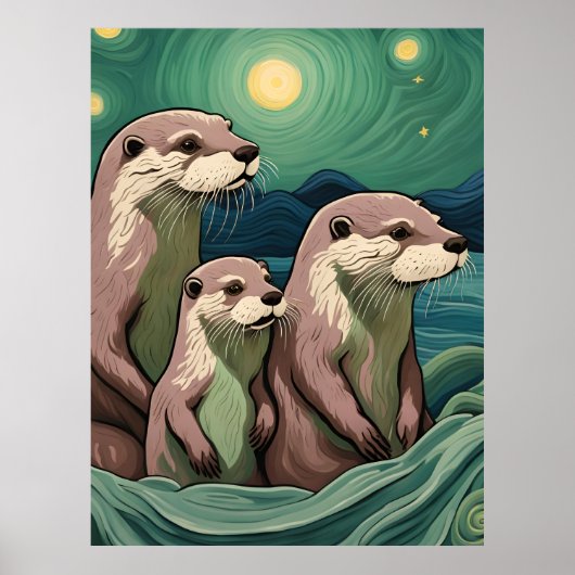 Poster Belle famille Otter Van Gogh Style Van Gogh (Devant)