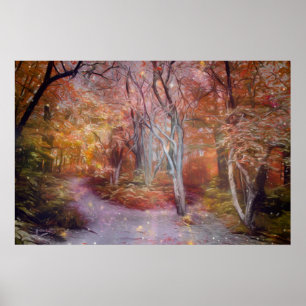 Poster Belle Fantaisie d'Automne Chemin de la Forêt d'Art