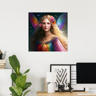 Poster Belle Fée Arc-en-Ciel Fantastique
