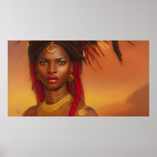 Poster Belle femme africaine rouge or