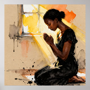 Poster Belle femme afro-américaine abstraite en prière