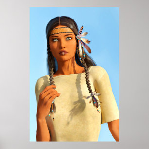 Poster Belle femme autochtone d'Amérique du Nord tenue in