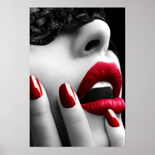 Poster Belle Femme Avec Masque De Dentelle Noire