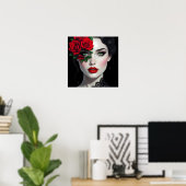 Poster Belle Femme avec Rose Rouge (Bureau à domicile)