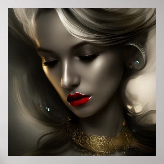 Poster Belle femme blonde bronze or avec lèvres rouges 3 (Devant)