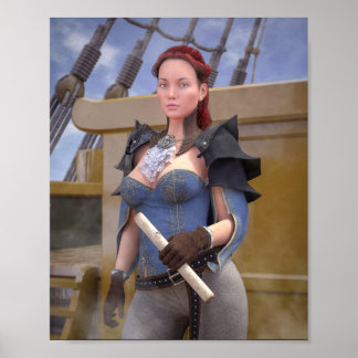 Poster belle femme capitaine pirates