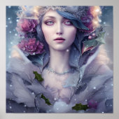 Poster Belle Femme d'hiver Floral et Neige (Devant)
