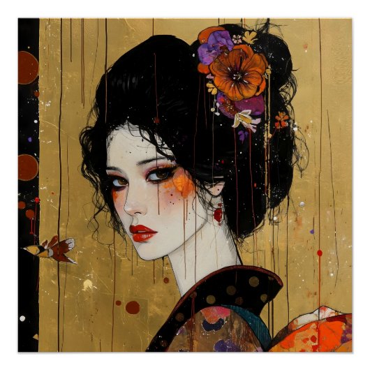 Poster Belle femme en Kimono (Devant)