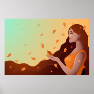Poster Belle Femme en tant que Représentation de l'Automn