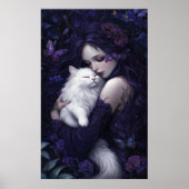 Poster Belle femme gothique et son chat blanc (Devant)