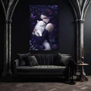 Poster Belle femme gothique et son chat blanc