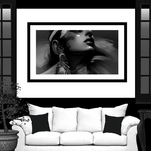 Poster Belle femme indienne noir blanc Monochrome 2