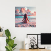 Poster Belle femme méditant sur la plage vierge (Bureau à domicile)