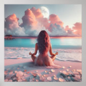 Poster Belle femme méditant sur la plage vierge (Devant)