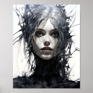 Poster Belle Femme Noire Et Blanc Fée D'Horreur