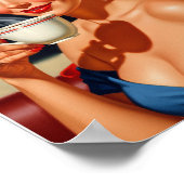 Poster Belle femme rétro avec une tasse de café (Coin)