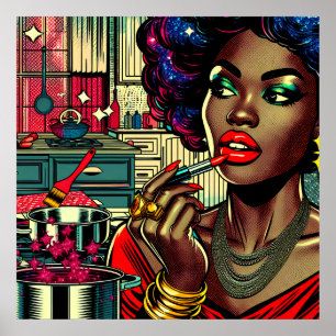 Poster Belle Femme Se Mettant du Rouge à Lèvres