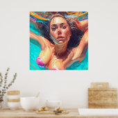 Poster Belle Femme sous l'eau AI Art (Cuisine)