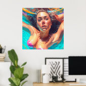 Poster Belle Femme sous l'eau AI Art (Bureau à domicile)