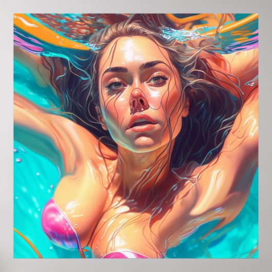 Poster Belle Femme sous l'eau AI Art (Devant)
