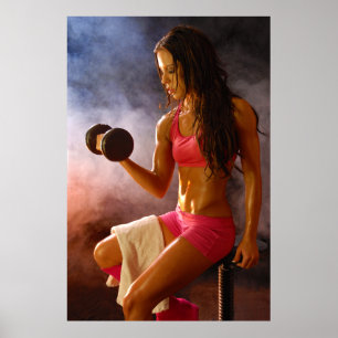 Poster Belle femme sucrée travaillant Dumbell