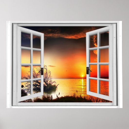 Poster Belle fenêtre de vue de coucher de soleil (Devant)