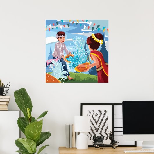 Poster Belle fête de Songkran Jouer de l'eau (Bureau à domicile)