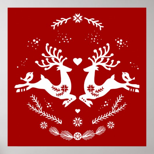Poster Belle Fête Scandi Rouge Blanc Noël Cerf (Devant)