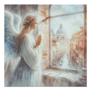 Poster Belle Figure Angélique à l'Aura Blanche Priant