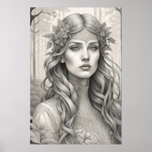 Poster Belle fille Art Nouveau Spirit of the Woods