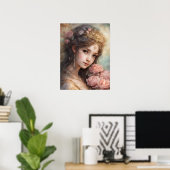 Poster Belle Fille aux Roses Roses (Bureau à domicile)