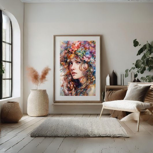 Poster Belle fille avec des fleurs dans les cheveux Poste