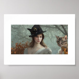 Poster Belle fille avec un chat art mur art