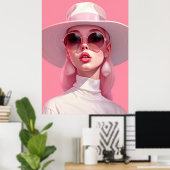 Poster Belle fille dans des lunettes de soleil roses (Bureau à domicile)