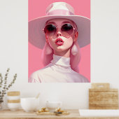 Poster Belle fille dans des lunettes de soleil roses (Cuisine)